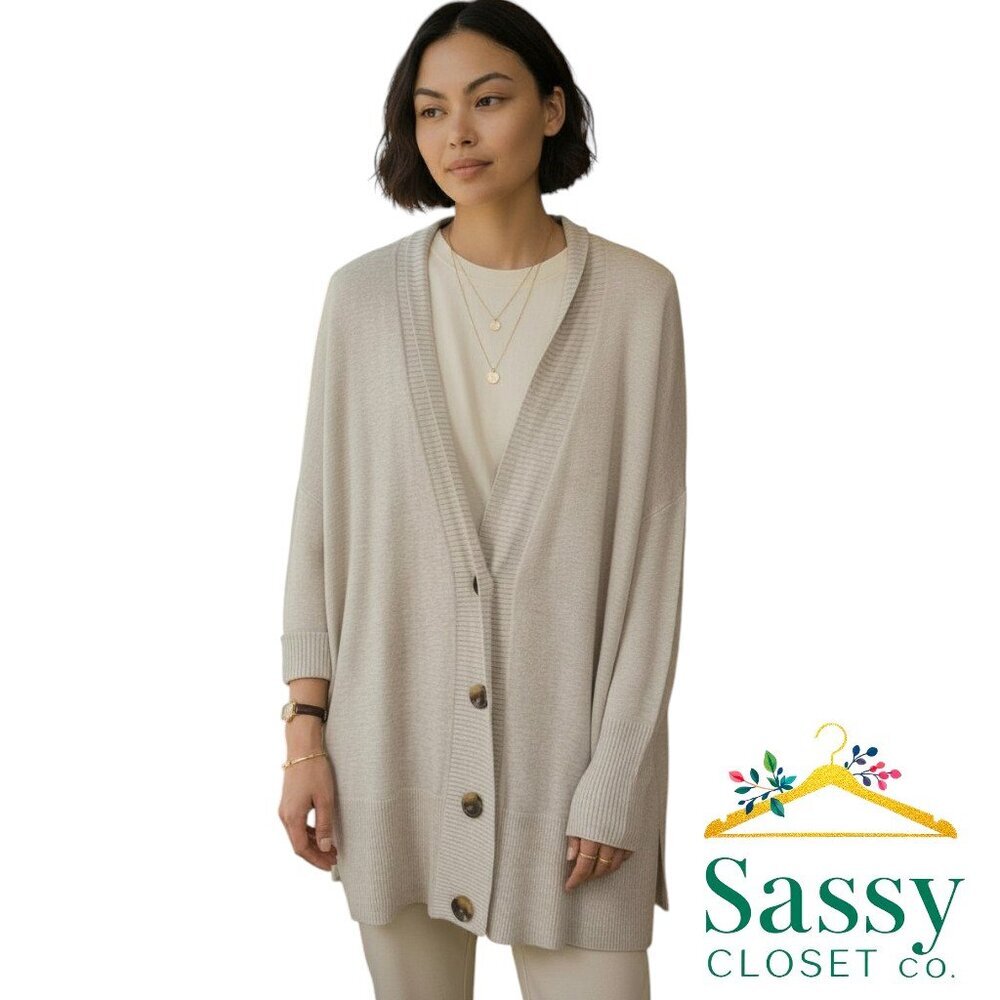 ✨ CHELSEA28 Oatmeal Heather Oversized Cardigan M/L Cashmere Blend NWOT 🧶